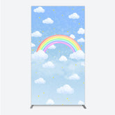Aperturee - Aperturee Watercolor Rainbow in the Sky Rectangle Backdrop Pastel Clouds and Stars Baby Shower or Birthday Photo Booth Decor